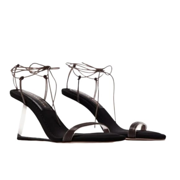 Good American Clear Wedge Ankle Strap Sandals - Picture 1 of 12